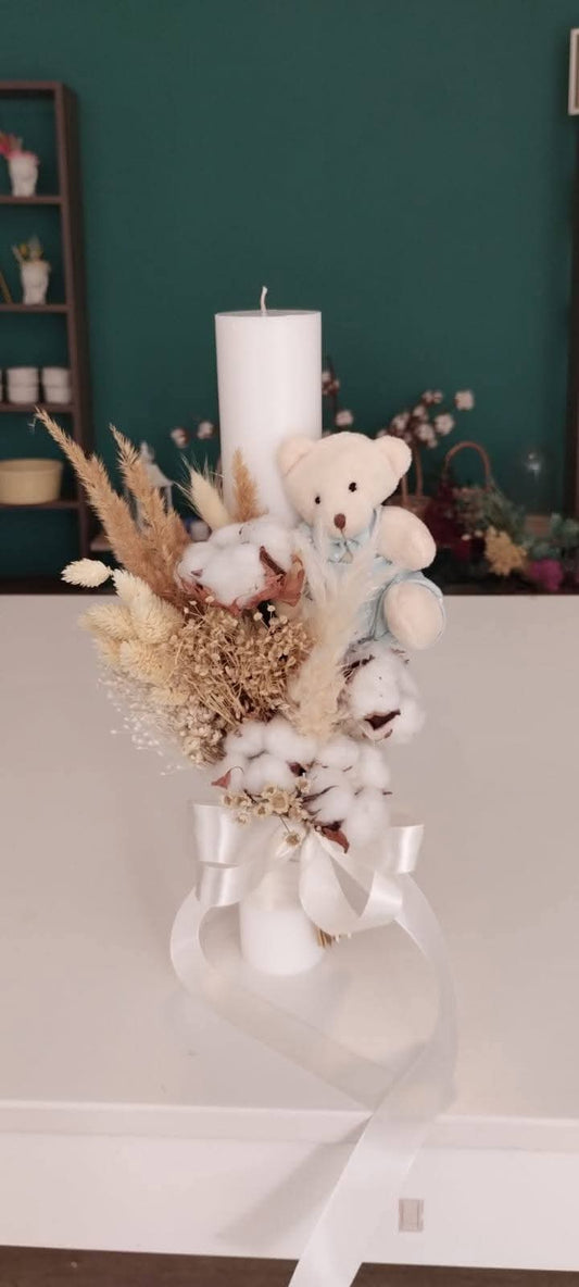 Lumanari Botez din Flori de Bumbac  & Figurina