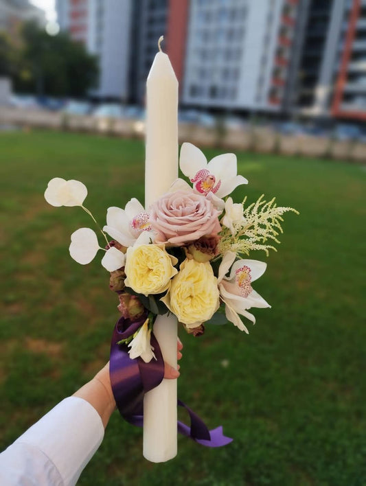 Lumanare Cununie/ Botez din Orhidee si Trandafiri Garden  , Eucalipt Criogenat!